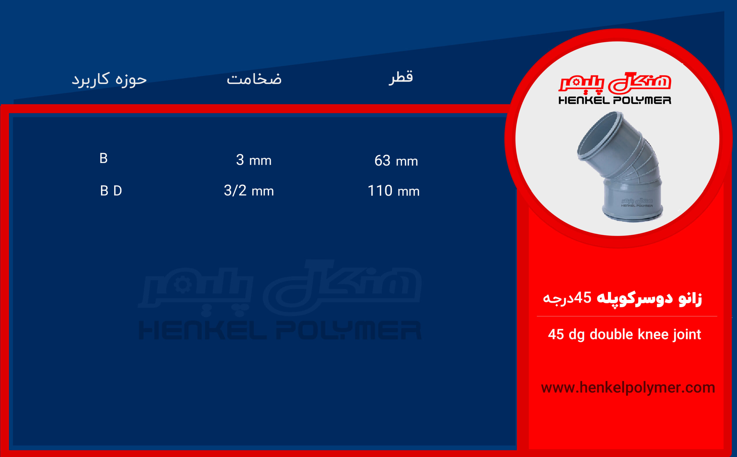 تفاصيل مفصل الركبة المزدوج 45 درجة